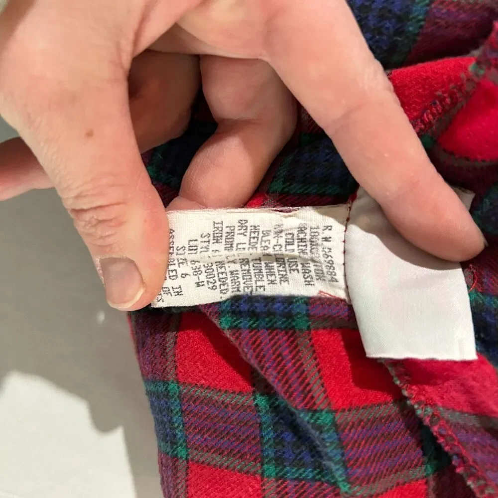 VTG 90s, Red Flannel Drops Waist Long Sleeve Button Up Girls Dress, 6 - Picture 5 of 5
